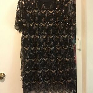 Chic Black and Gold Sequin Midi Dress